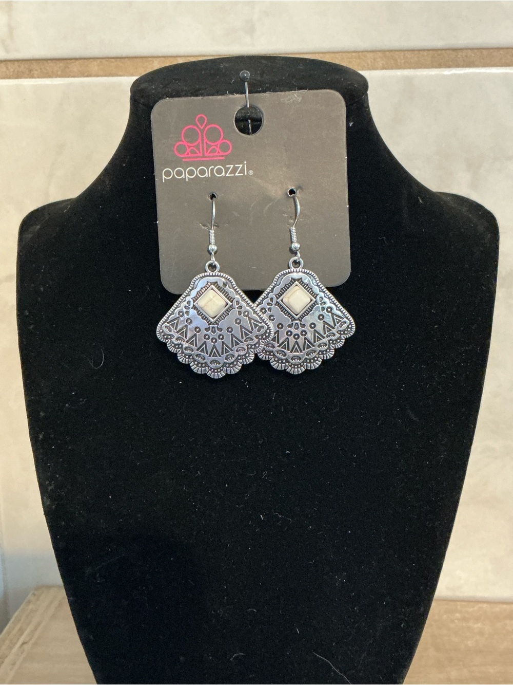Paparazzi Silver-Tone Etched Fan Dangle Earrings